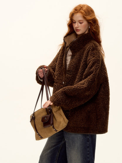 ASGONY - Brown Reversible Suede & Faux Shearling Jacket