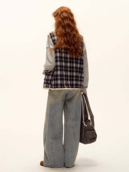 ASGONY - Reversible Plaid & Faux Fur Stand-Collar Vest