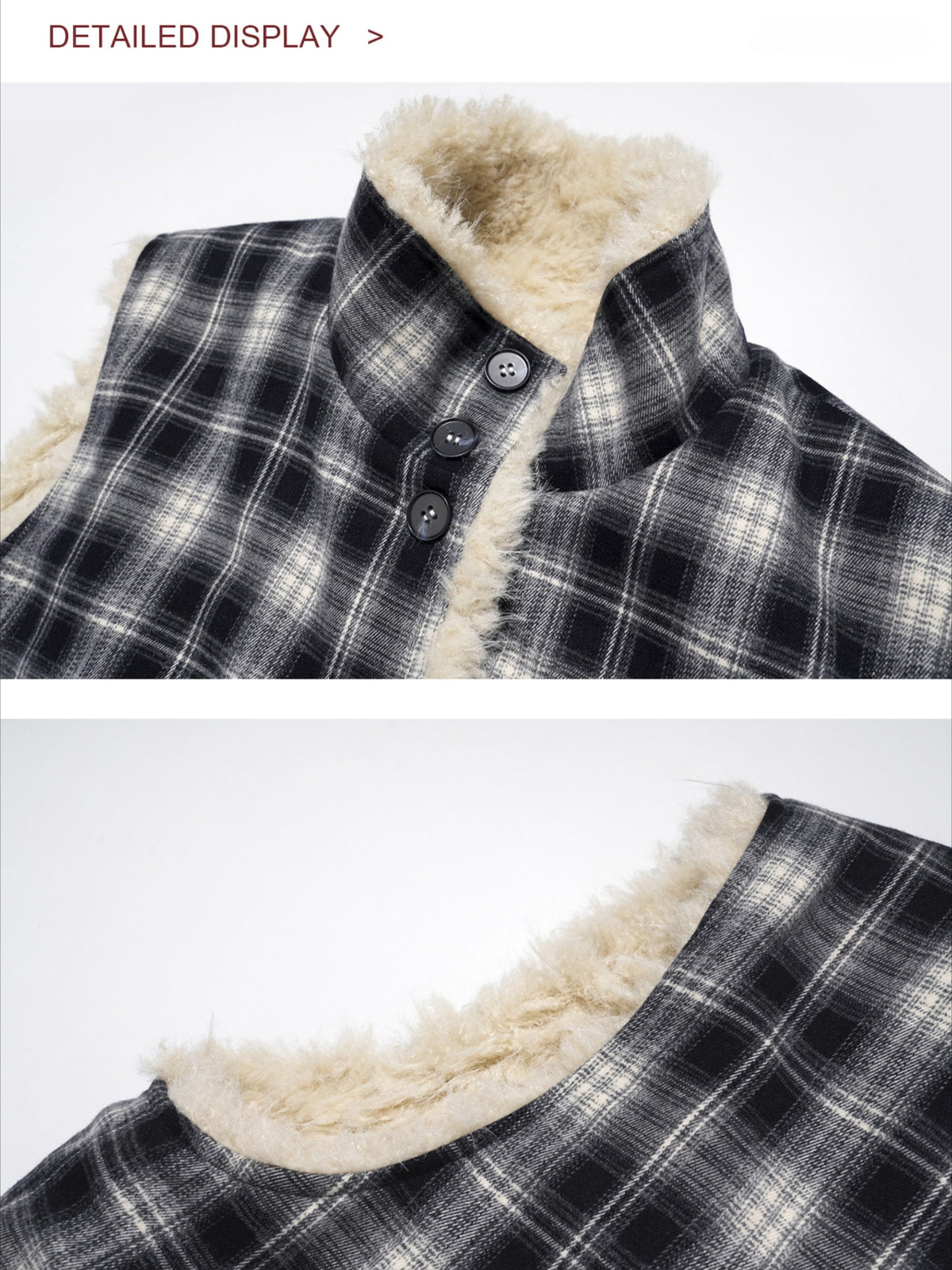 ASGONY - Reversible Plaid & Faux Fur Stand-Collar Vest