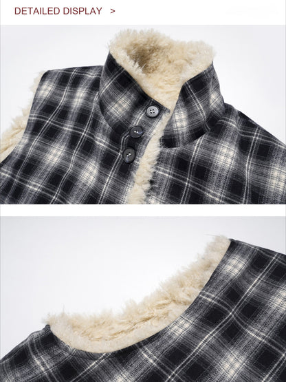 ASGONY - Reversible Plaid & Faux Fur Stand-Collar Vest