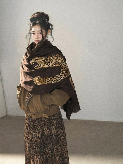 AOMALM - Korean-Style Leopard Print Shawl Scarf