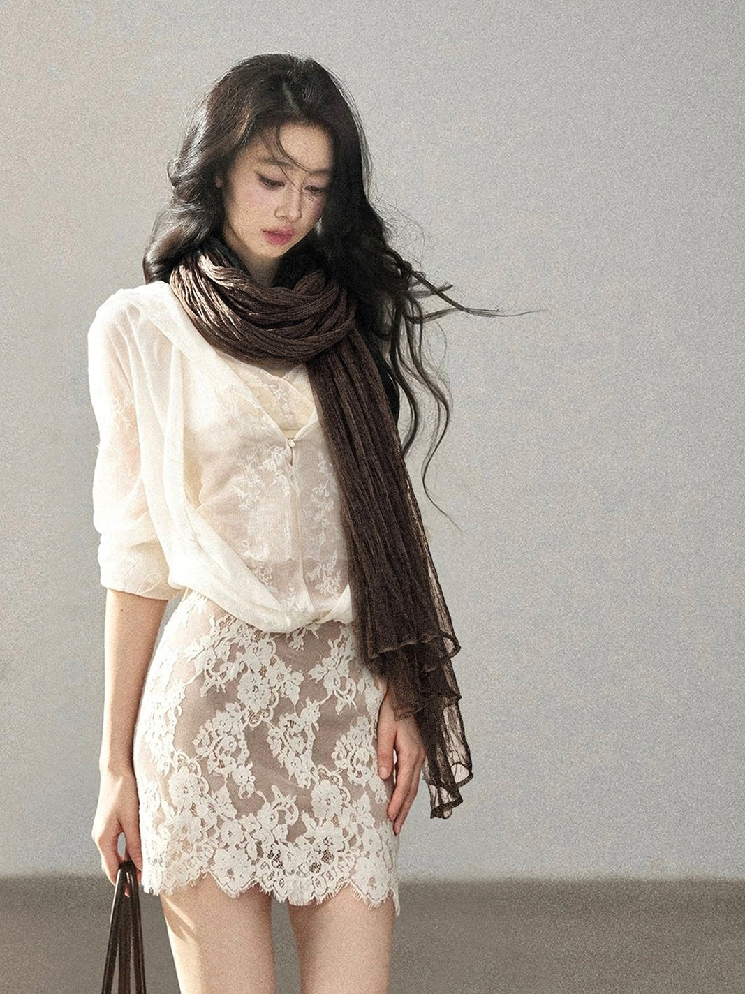 AOMALM - 100% Silk Sheer Fringe Scarf