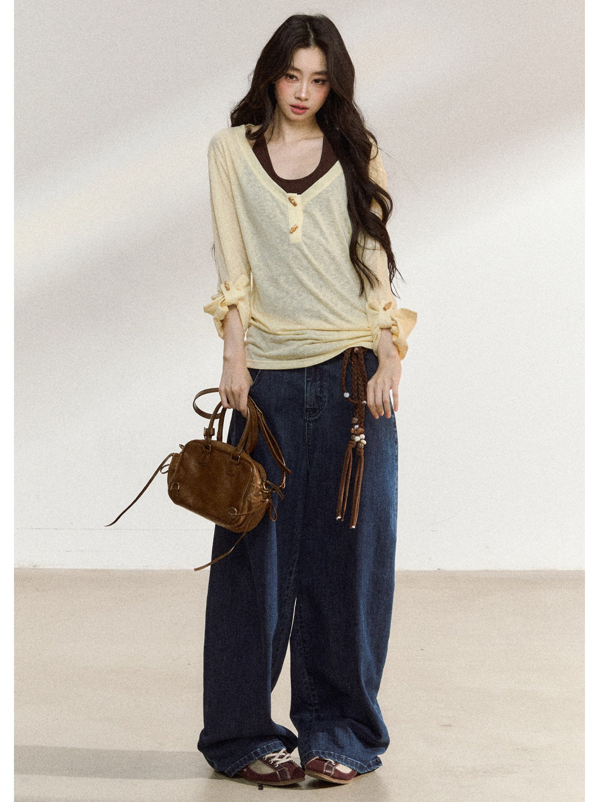 JN's DESIGN - Tencel V-Neck Layered Cami Set with Wood Buttons