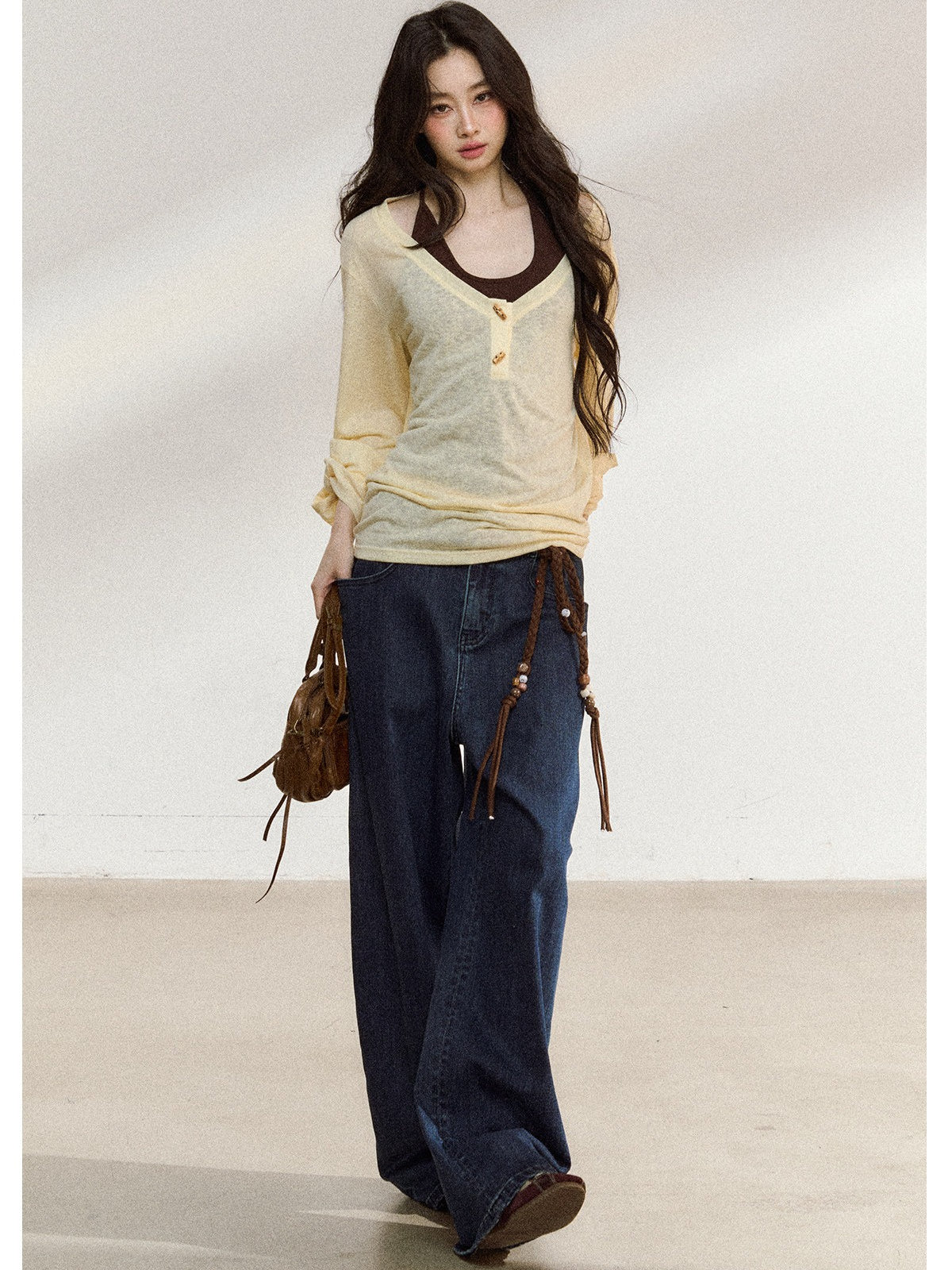 JN's DESIGN - Tencel V-Neck Layered Cami Set with Wood Buttons