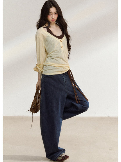 JN's DESIGN - Tencel V-Neck Layered Cami Set with Wood Buttons
