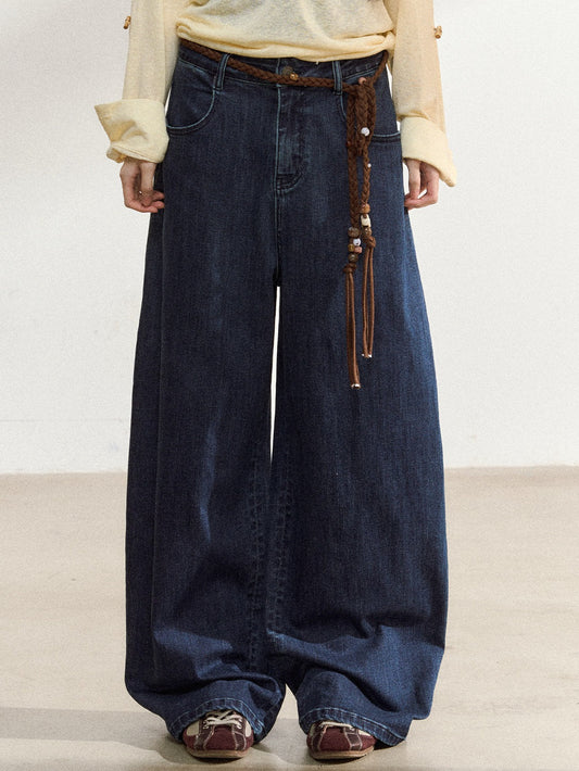 JN's DESIGN - Dark Blue Wide-Leg Vintage Jeans