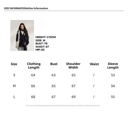 JN's DESIGN - Navy Blue Floral Jacquard V-Neck Cardigan