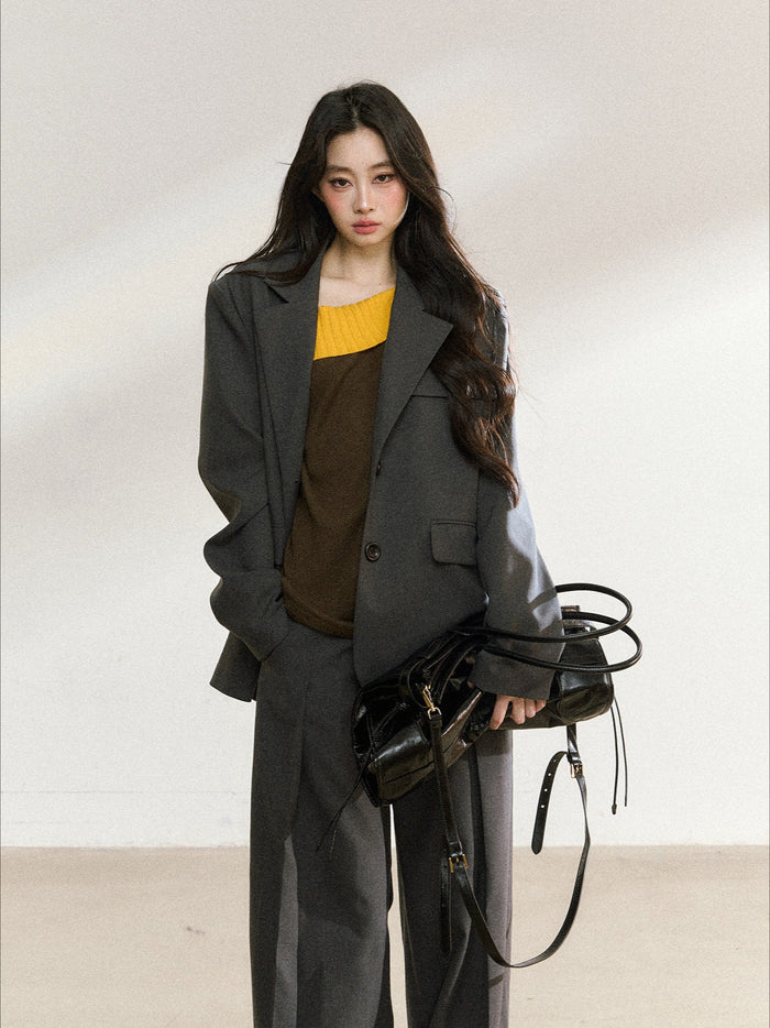 JN's DESIGN - Dark Gray Relaxed-Fit Mid-Length Blazer