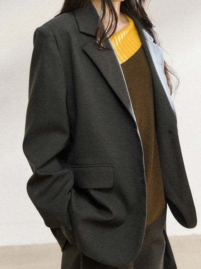 JN's DESIGN - Dark Gray Relaxed-Fit Mid-Length Blazer