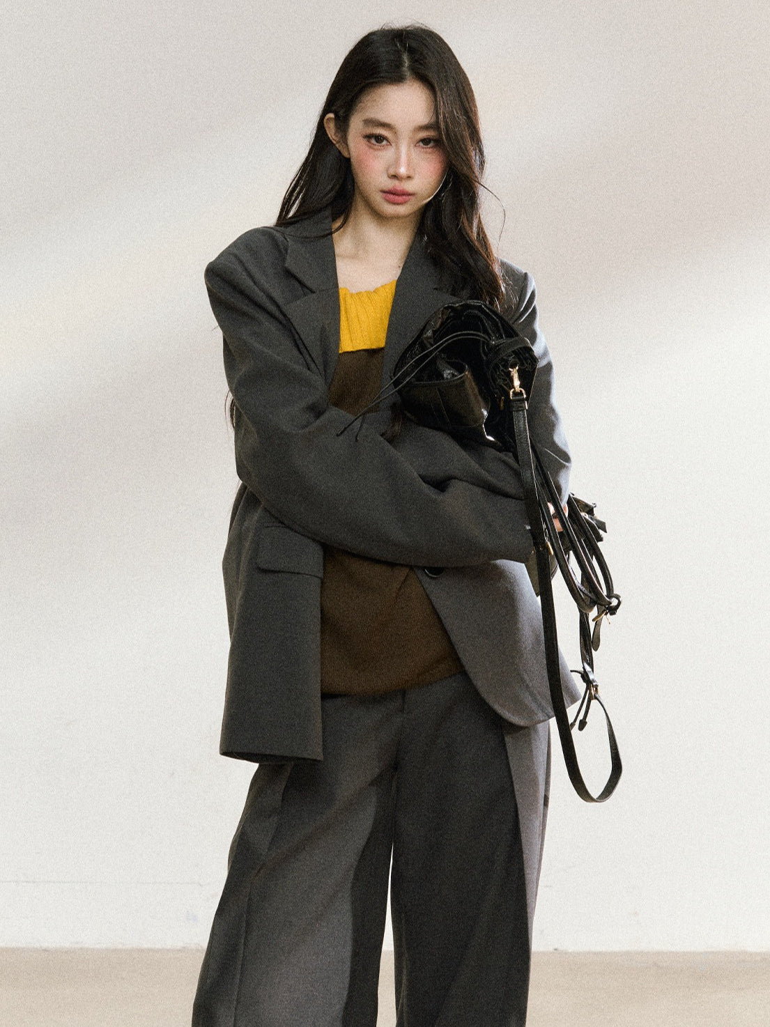 JN's DESIGN - Dark Gray Relaxed-Fit Mid-Length Blazer