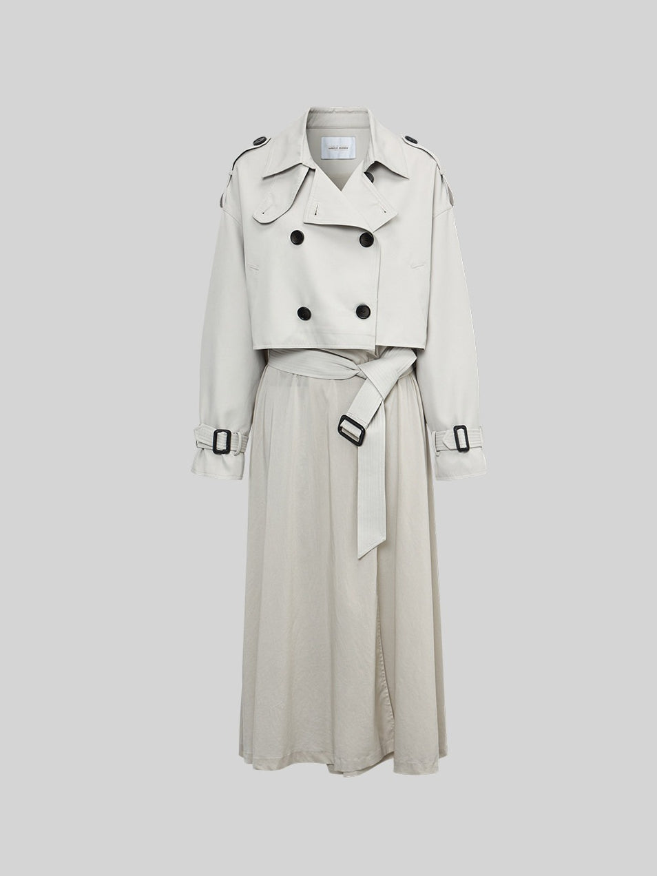 LaluneDuCiel - Beige Gray Double-Breasted Long Trench Coat