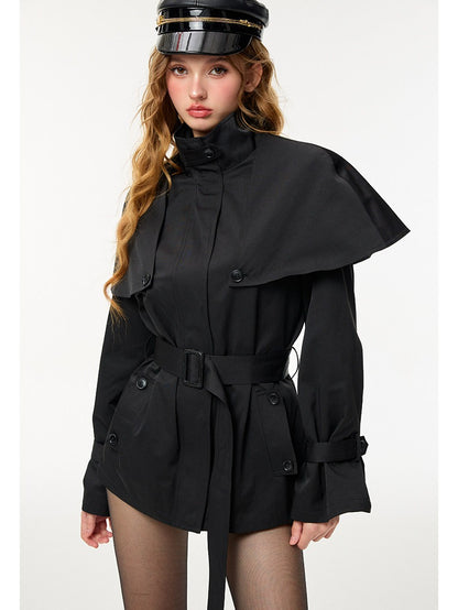 HiimDai - Convertible Cape Trench Coat with Detachable Layer (Khaki / Black)