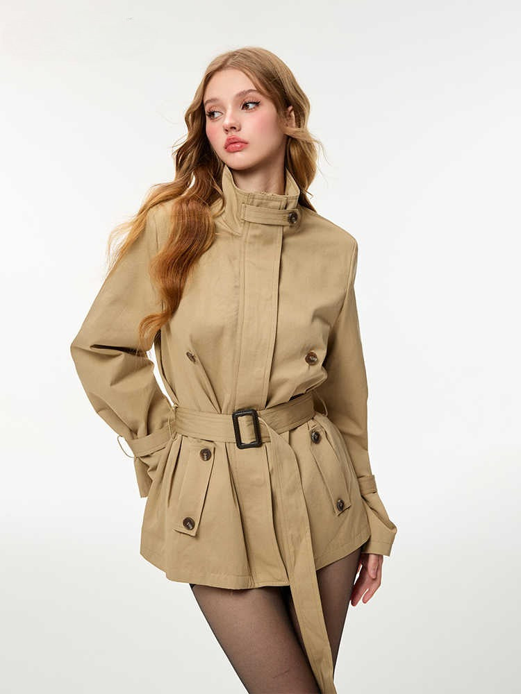 HiimDai - Convertible Cape Trench Coat with Detachable Layer (Khaki / Black)