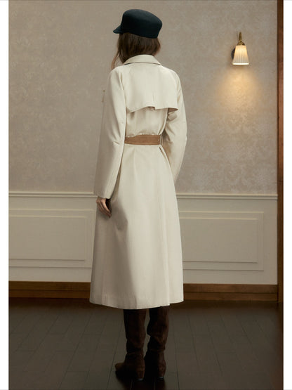 oshea - Moonlight Gray Double-Breasted Belted Long Trench Coat