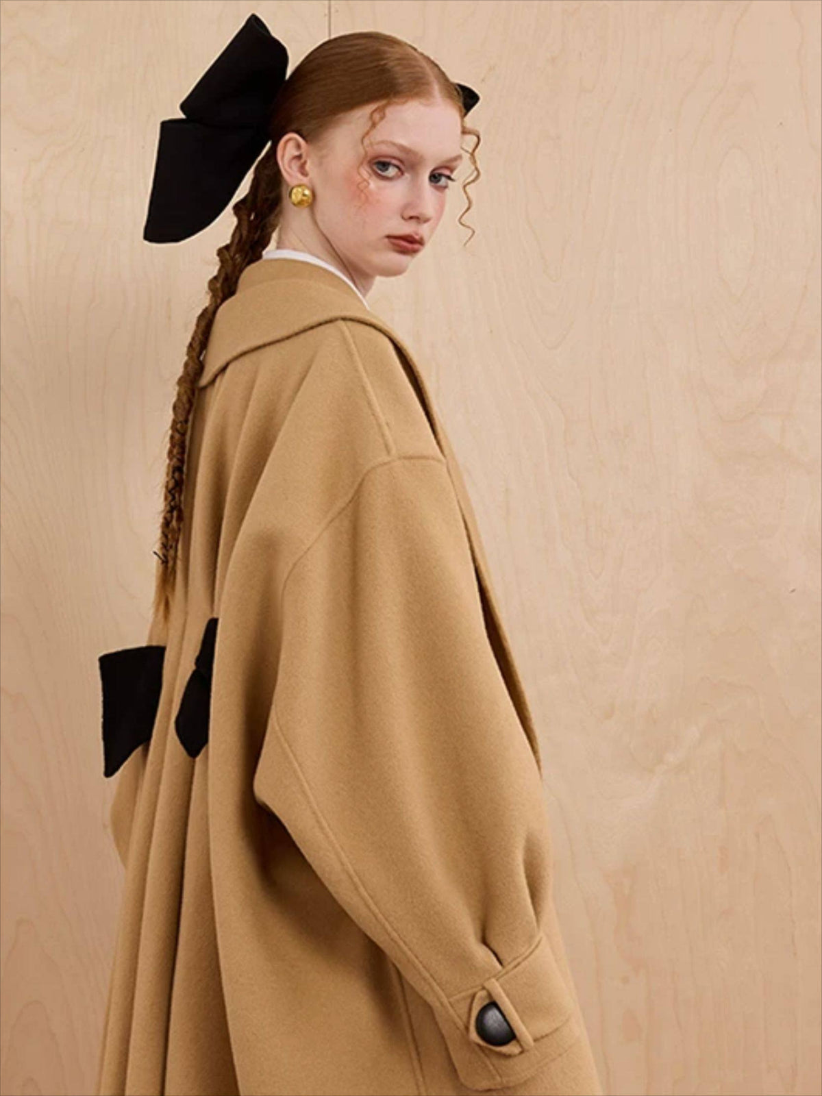 WEANCHEAM Wool Long Coat for Women | Oversized Layered Lapel (Camel / Charcoal Gray)