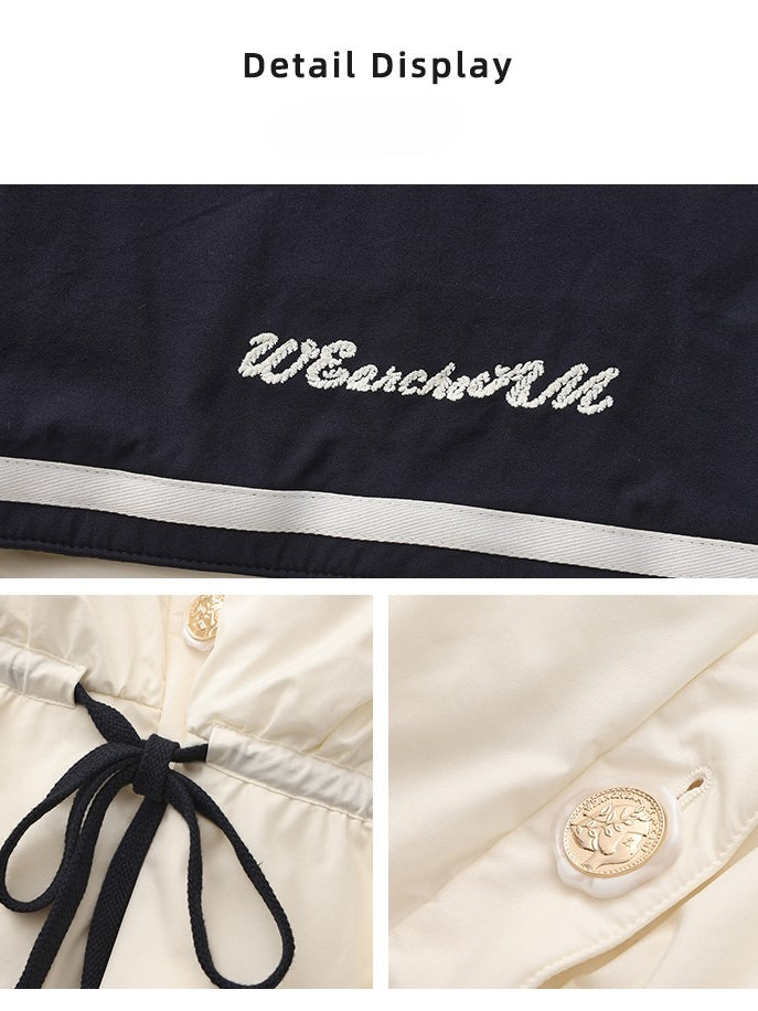 WEANCHEAM Navy Collar Pleated Drawstring Puffer Jacket