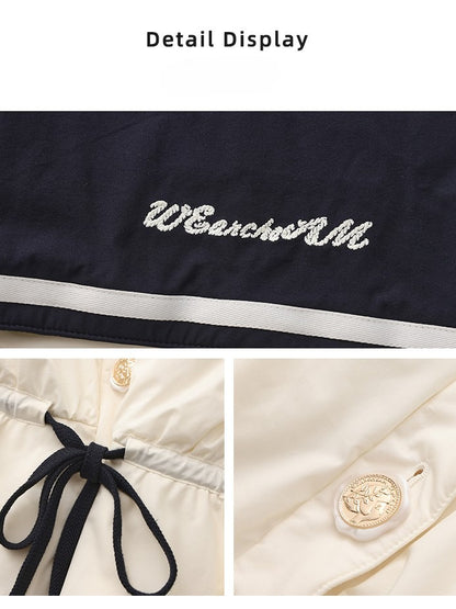 WEANCHEAM Navy Collar Pleated Drawstring Puffer Jacket