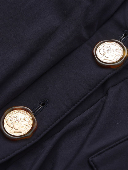 WEANCHEAM Navy Collar Pleated Drawstring Puffer Jacket