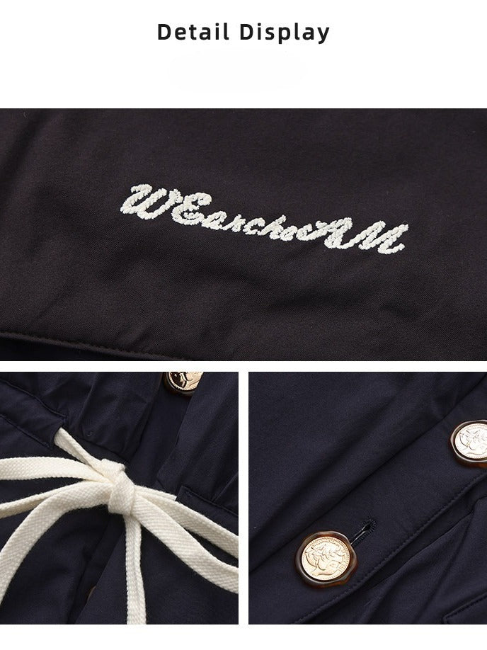 WEANCHEAM Navy Collar Pleated Drawstring Puffer Jacket
