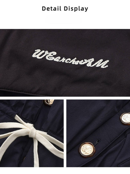 WEANCHEAM Navy Collar Pleated Drawstring Puffer Jacket
