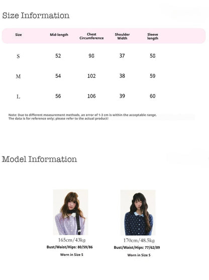 CREAMO2 - Polka Dot Knit Cardigan with Contrast Collar (Purple / Navy)
