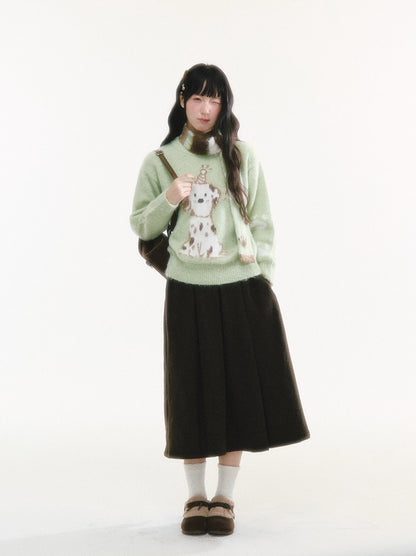 CREAMO2 - Spotted Dog Jacquard Crewneck Sweater (With Scarf)