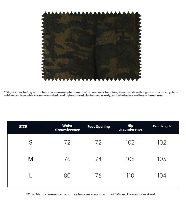 JN's DESIGN - Vintage Camo Wide-Leg Cargo Pants with Faux Fur Pockets