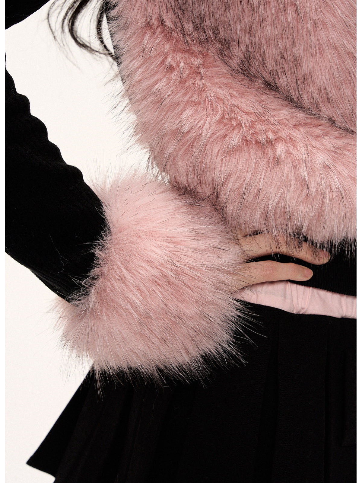 JN's DESIGN - Black & Pink Color-Block Faux Fur Jacket