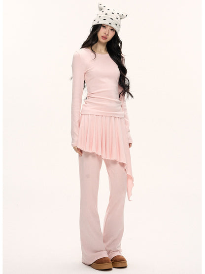 JN's DESIGN - Pink Slim-Fit Faux Two-Piece Long-Sleeve Set