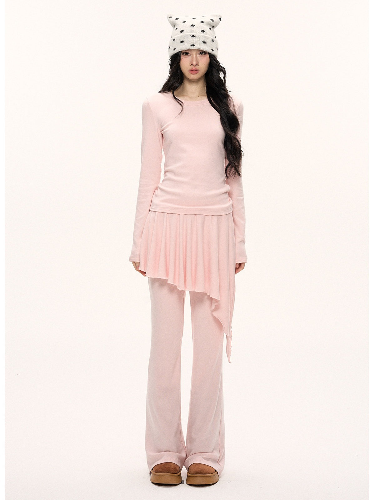 JN's DESIGN - Pink Slim-Fit Faux Two-Piece Long-Sleeve Set