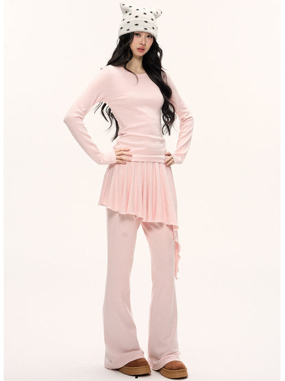 JN's DESIGN - Pink Slim-Fit Faux Two-Piece Long-Sleeve Set