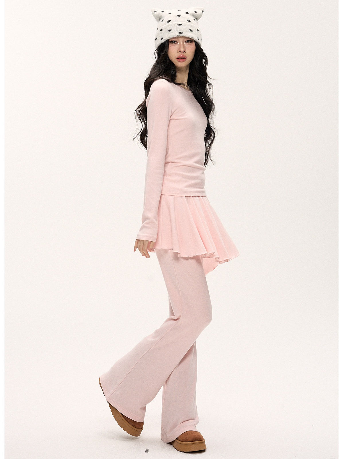 JN's DESIGN - Pink Slim-Fit Faux Two-Piece Long-Sleeve Set