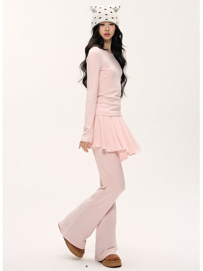 JN's DESIGN - Pink Slim-Fit Faux Two-Piece Long-Sleeve Set