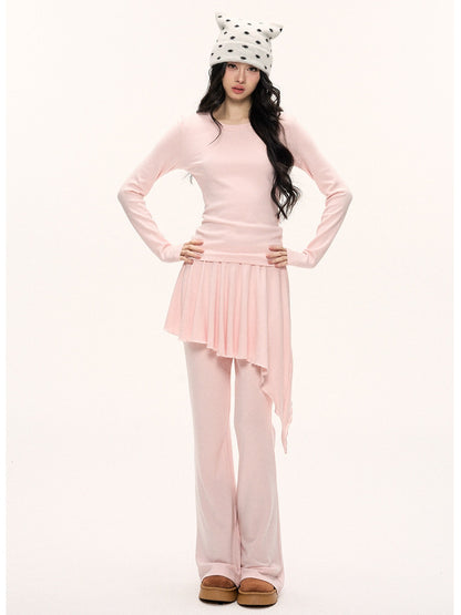 JN's DESIGN - Pink Slim-Fit Faux Two-Piece Long-Sleeve Set