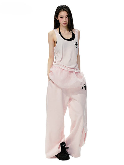 JN's DESIGN - Pink Layered Tank Top & Tulle-Overlay Sweatpants Set
