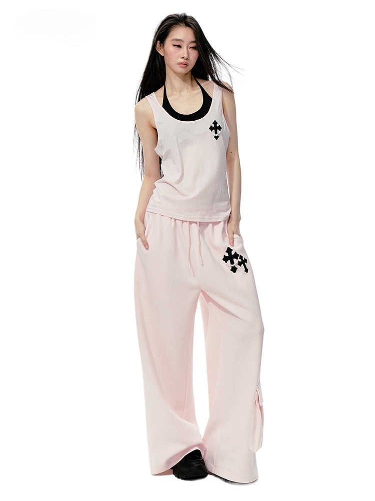 JN's DESIGN - Pink Layered Tank Top & Tulle-Overlay Sweatpants Set