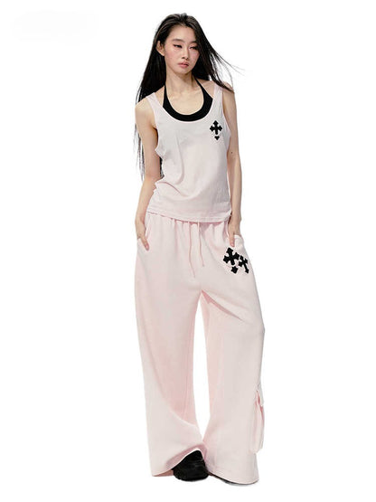 JN's DESIGN - Pink Layered Tank Top & Tulle-Overlay Sweatpants Set