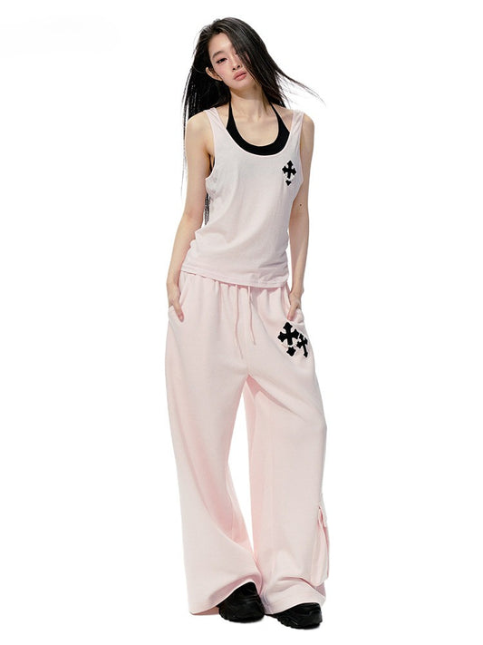 JN's DESIGN - Pink Layered Tank Top & Tulle-Overlay Sweatpants Set
