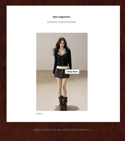 AOMALM - “The Quiet Isle” Black Cropped Ribbed Knit Top with Defined Waist