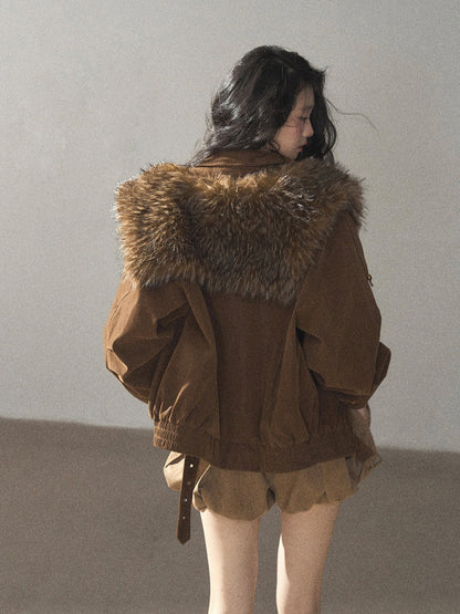 AOMALM - “Velvet Collar in the Evening Breeze” Chestnut Brown Faux Fur Shawl