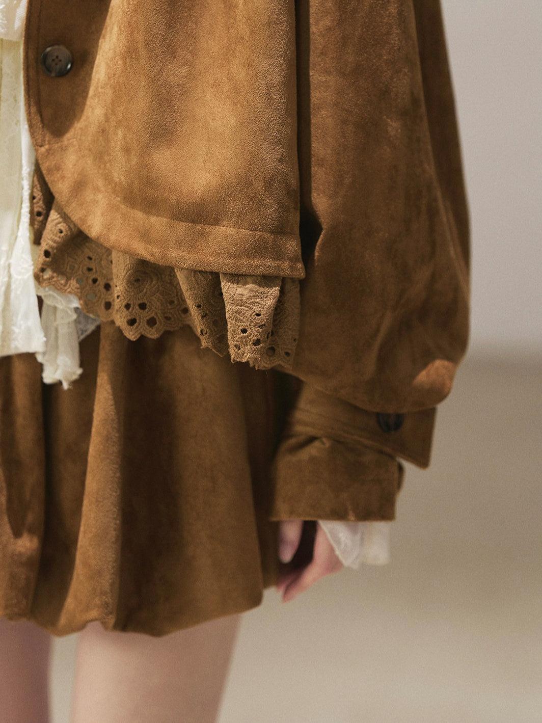 AOMALM - "Wind Through the Valley" Toasted Pecan Brown Faux Suede Jacket & Mini Skirt Set