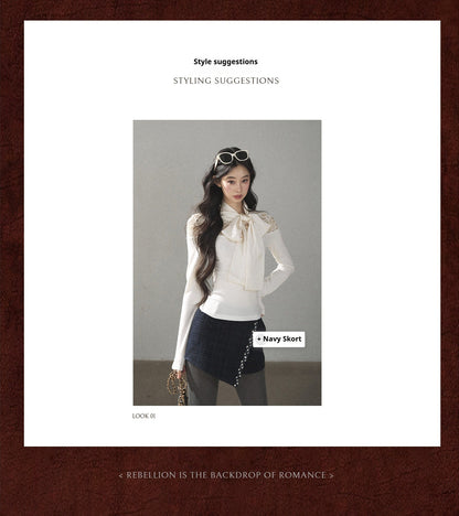 AOMALM - "Cloud Trails" Dutch Cream Lace Bow Knit Top