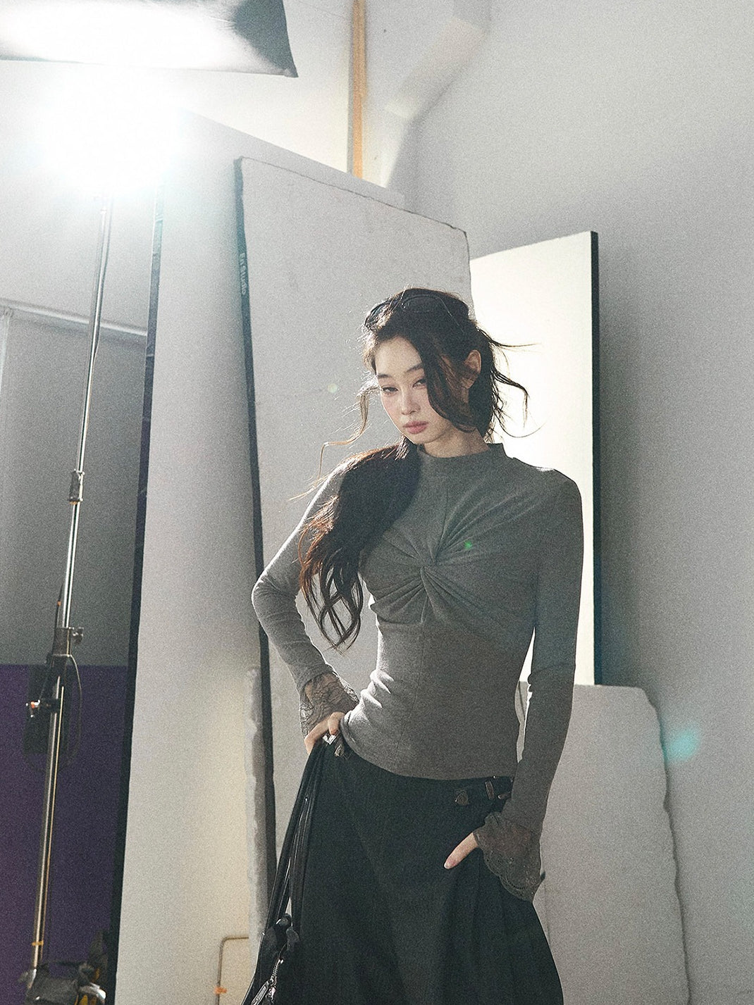 AOMALM - "Midnight Glow" Black Striped Satin Wide-Leg Pants