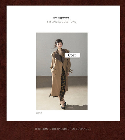 AOMALM - Black & Golden Brown Floral Ruffle Maxi Dress with High Side Slit