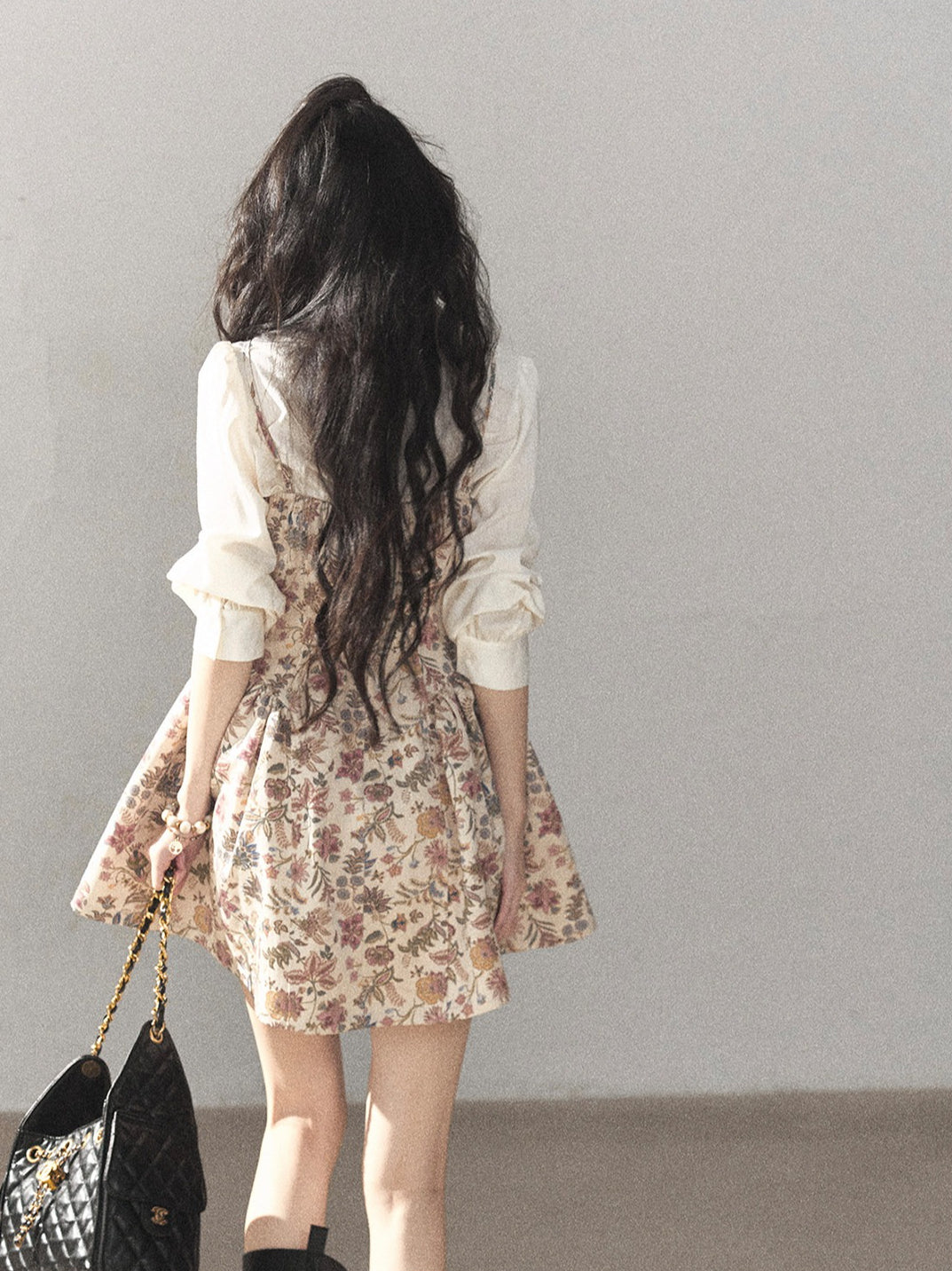 AOMALM - Dutch Cheese Floral Mini Dress & Creamy White Blouse Set