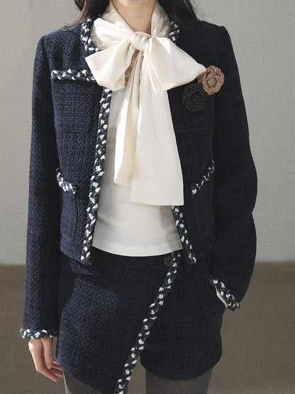AOMALM - Navy Tweed Jacket & Skort Set with Dutch Cheese Top