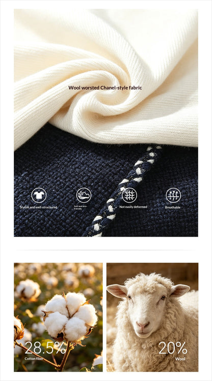 AOMALM - Navy Tweed Jacket & Skort Set with Dutch Cheese Top