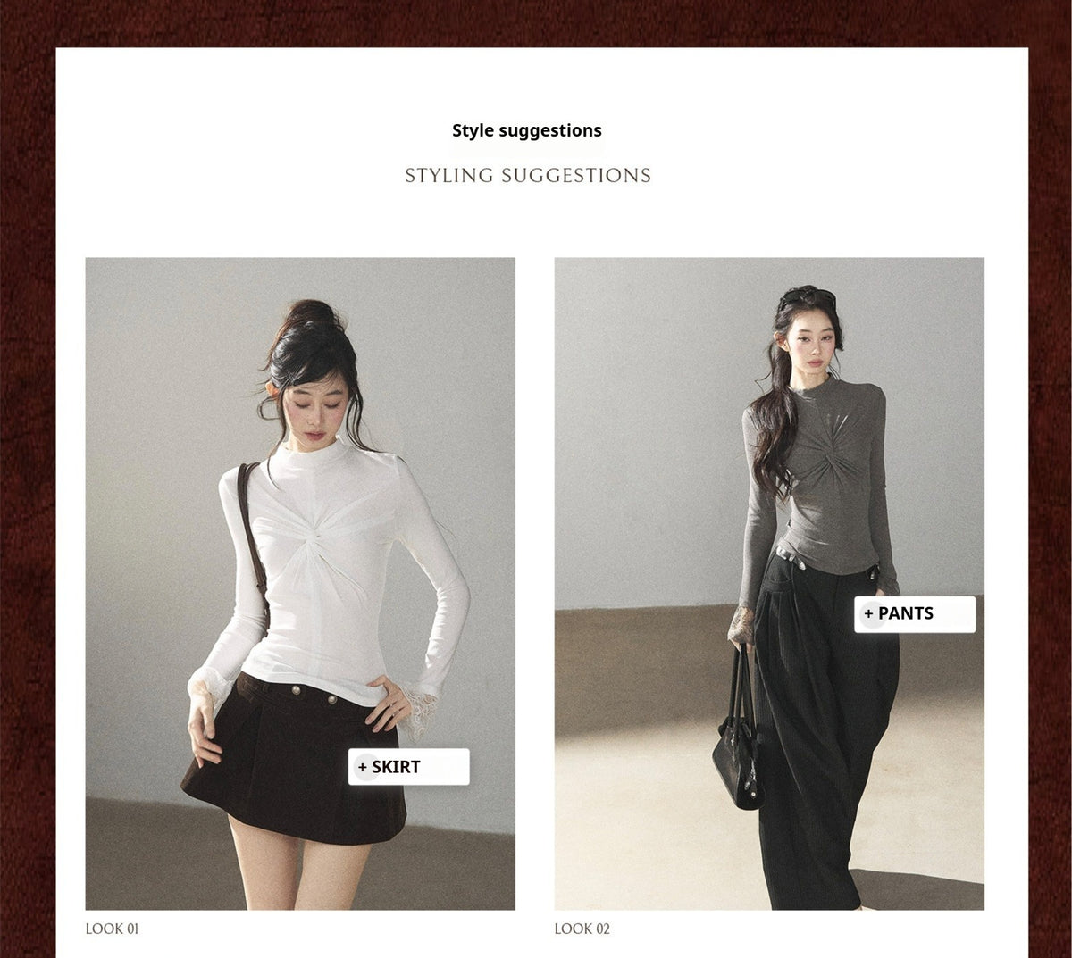 AOMALM - “Pleated Afterglow” Sage Gray Twist-Front Mock Neck Long-Sleeve Top