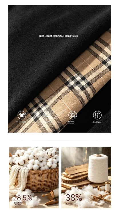 AOMALM - Black Knit Top & Light Smoky Brown Plaid Skirt Set with Belt