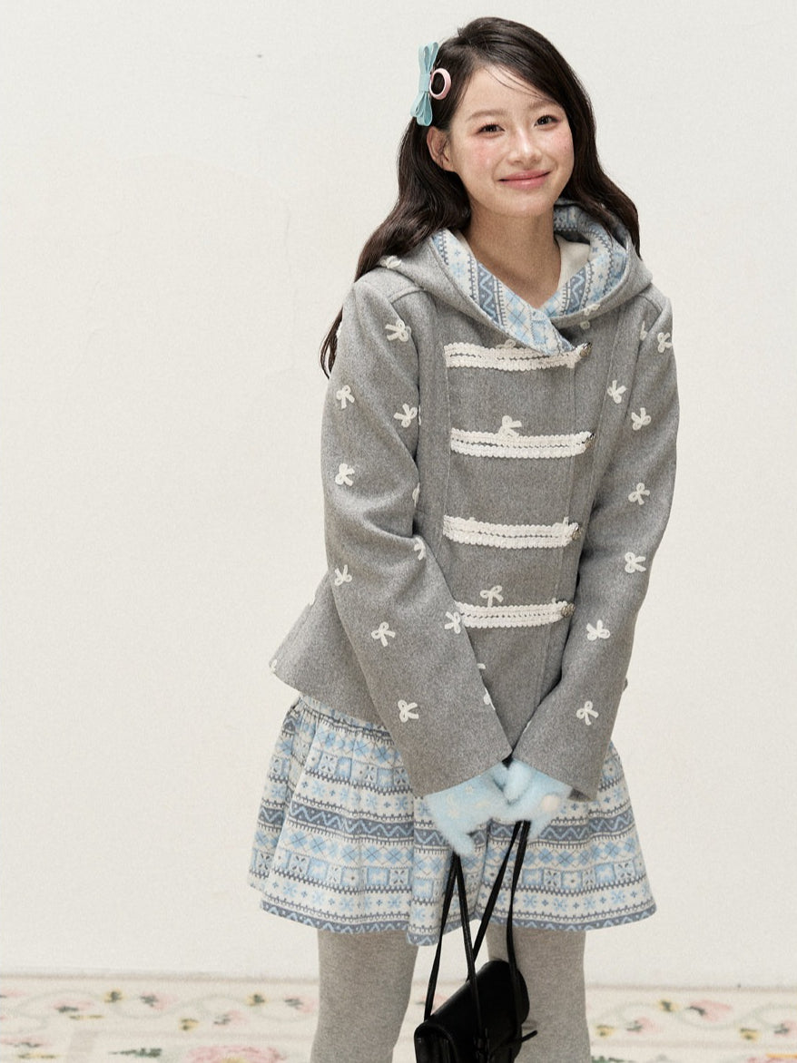 [RF] Heather Gray Vintage Jacquard Hooded Jacket with Frost Mist Blue Details